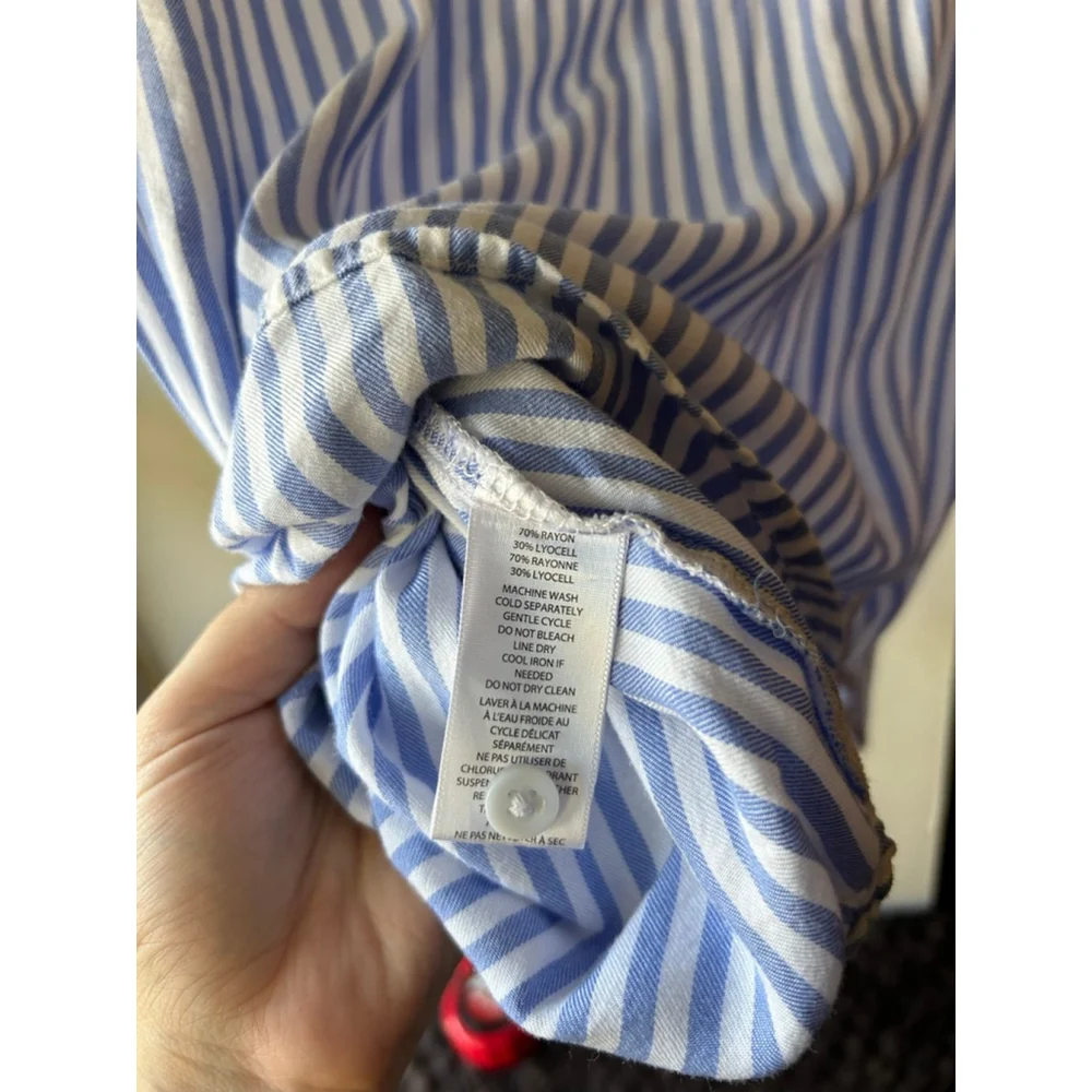 Women's Beachlunchlounge Striped Button-Down Shirt, Size M, Blue/White